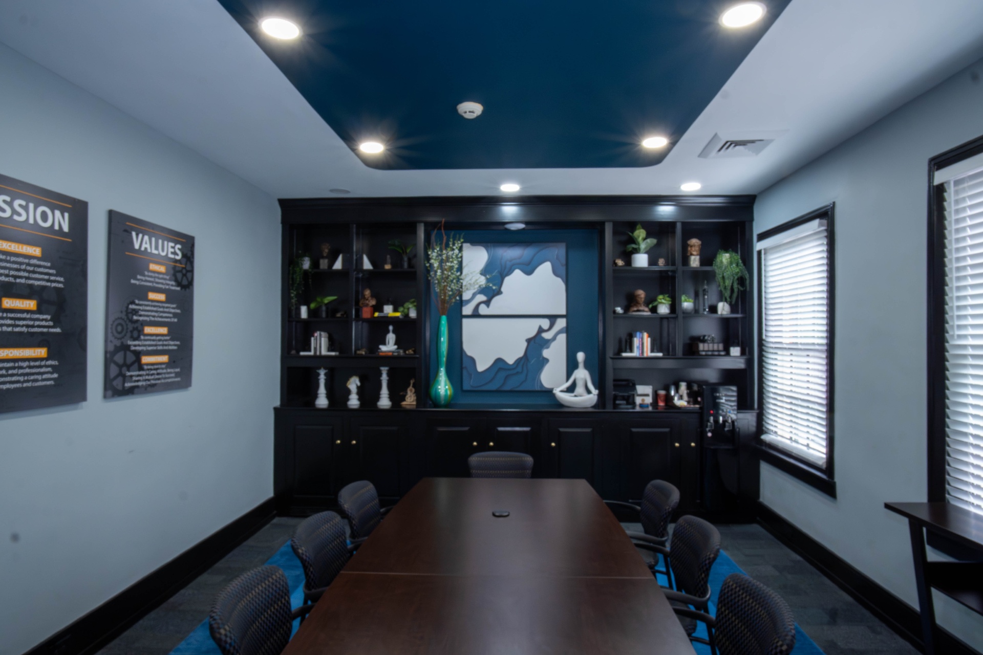 Conference room with mission and values wall art