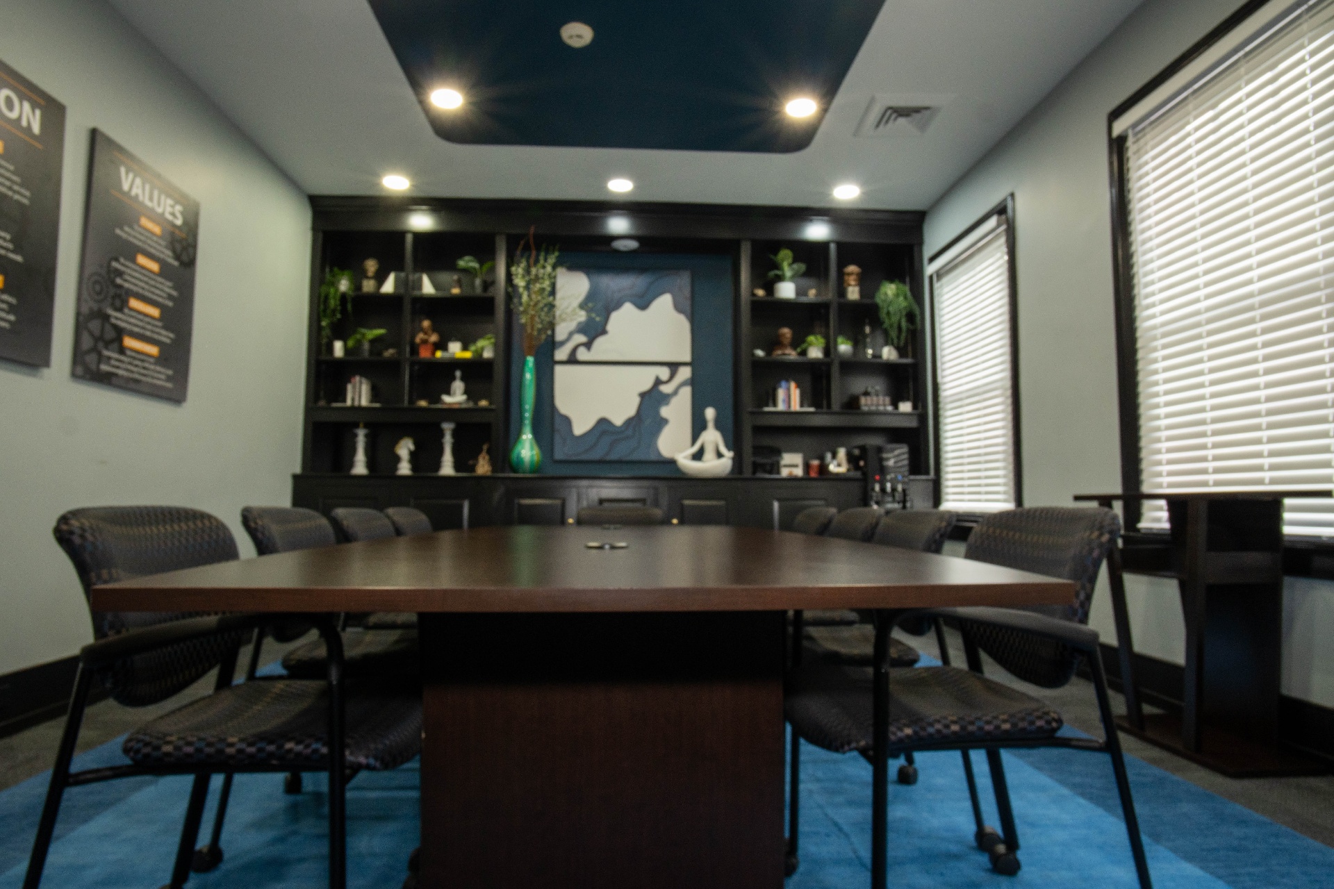 Head-on view down the conference table
